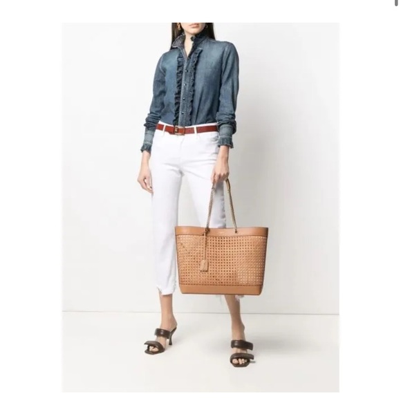 NEW YSL Saint Laurent E W shopping bag in woven cane and leather - Picture 2 of 13